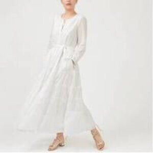 J Crew White Belted button-up maxi dress